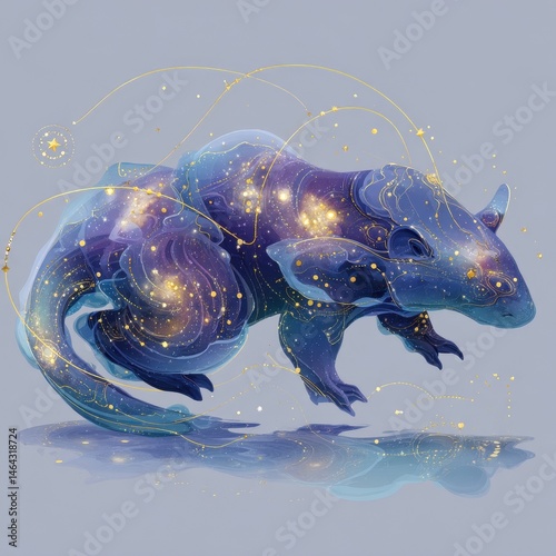 Intricate cosmic creature design in soft hues.