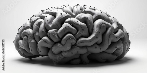 a stylized representation of a human brain on the right side, set against a clean, white background
