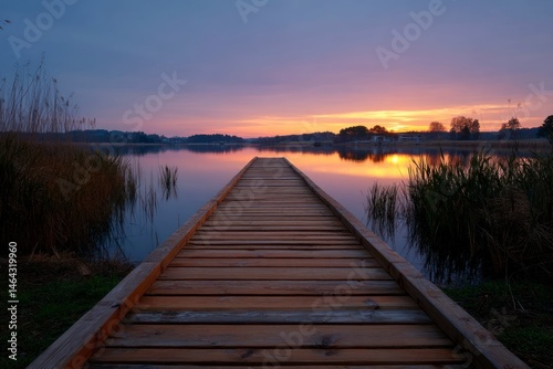 Wallpaper Mural Walking on Dock During Sunrise Over Calm Lake in Nature Torontodigital.ca