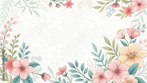 Wallpaper Mural Elegant Floral Frame with Watercolor Style Flowers and Leaves Illustration Art Torontodigital.ca
