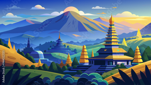 
Above, the sky stretches endlessly in shades of soft blue and gold. Below, the rolling hills of Chiang Mai cradle the pagodas like a treasured jewel, offering a timeless perspective of Thai culture a