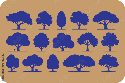 Diverse Tree Silhouettes Collection: Representing Various Shapes and Foliage of Nature's Woody Plants.