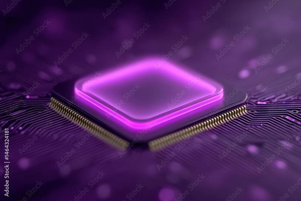 Deep close-up view of a futuristic computer chip illuminated in purple hues showcasing technology innovation detail circuitry design enhancing digital performance and advanced computing Deep close-up view of a futuristic computer chip illuminated in purple hues showcasing technology innovation detail circuitry design enhancing digital performance and advanced computing