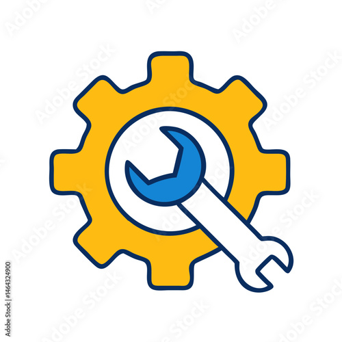 Wrench and gear icon representing engineering and maintenance in a modern design