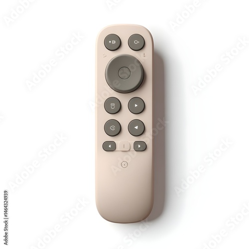 Matte pastel beige 3D wireless remote control integrates ergonomic sculpted form optimizing user interface interaction