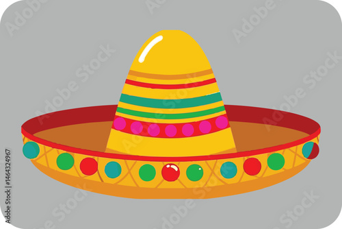 Vibrant Cartoon Sombrero Illustration: A Festive Mexican Hat with Colorful Stripes and Accents.