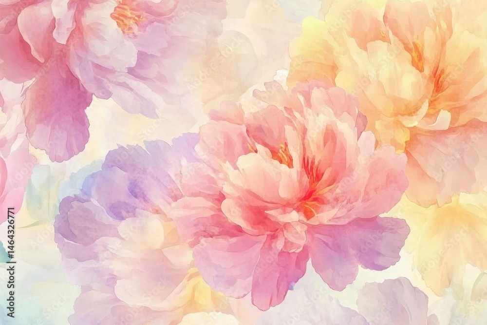 Fototapeta premium Floral watercolor painting with pastel colors for backgrounds and decorations