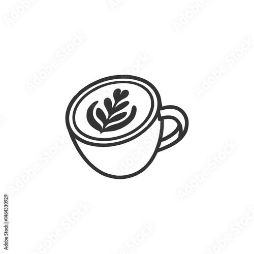 Outline icon of latte art coffee cup