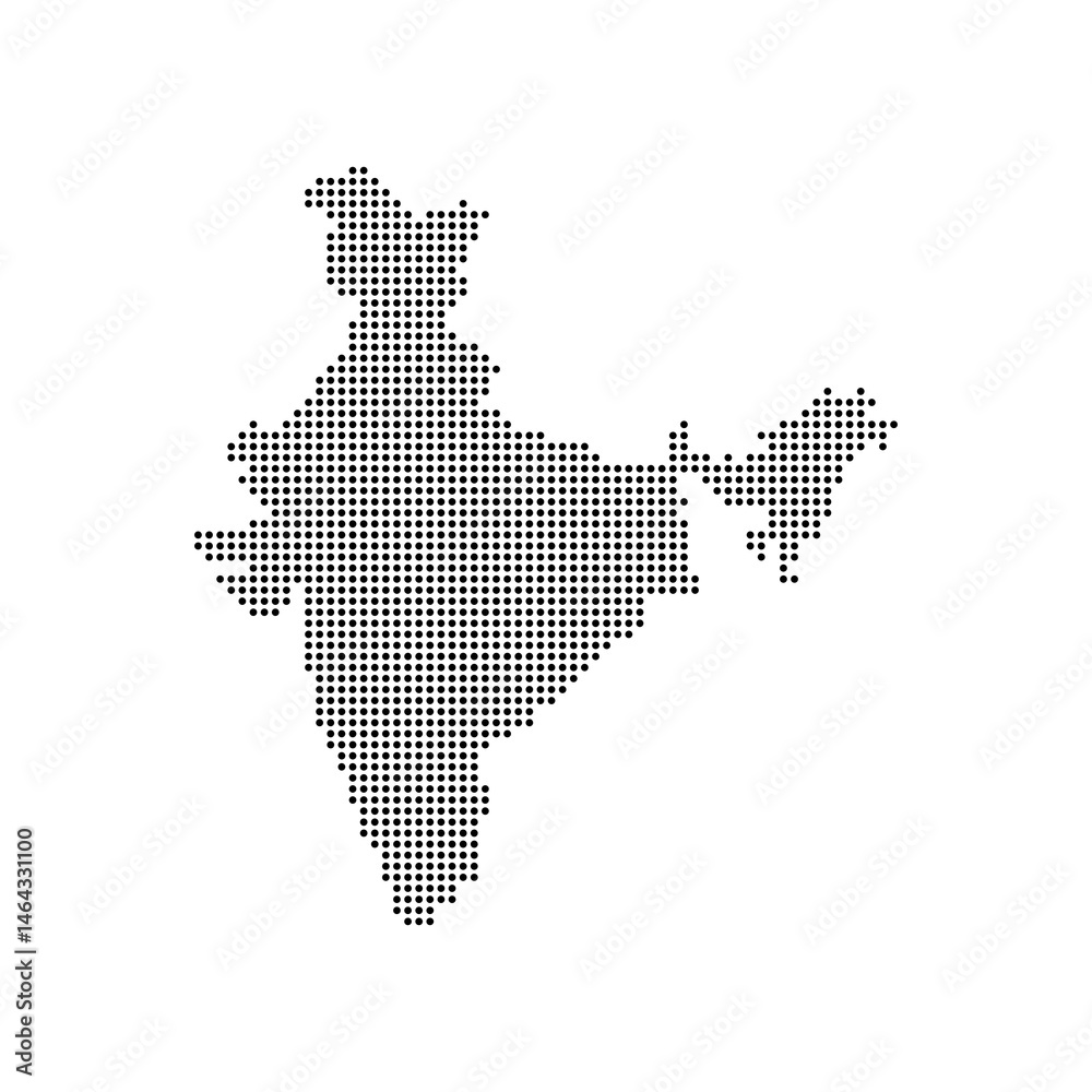 Obraz premium dotted halftone black silhouette of india map isolated on white background. india halftone map. geography illustration for infographic, education, presentation, website background