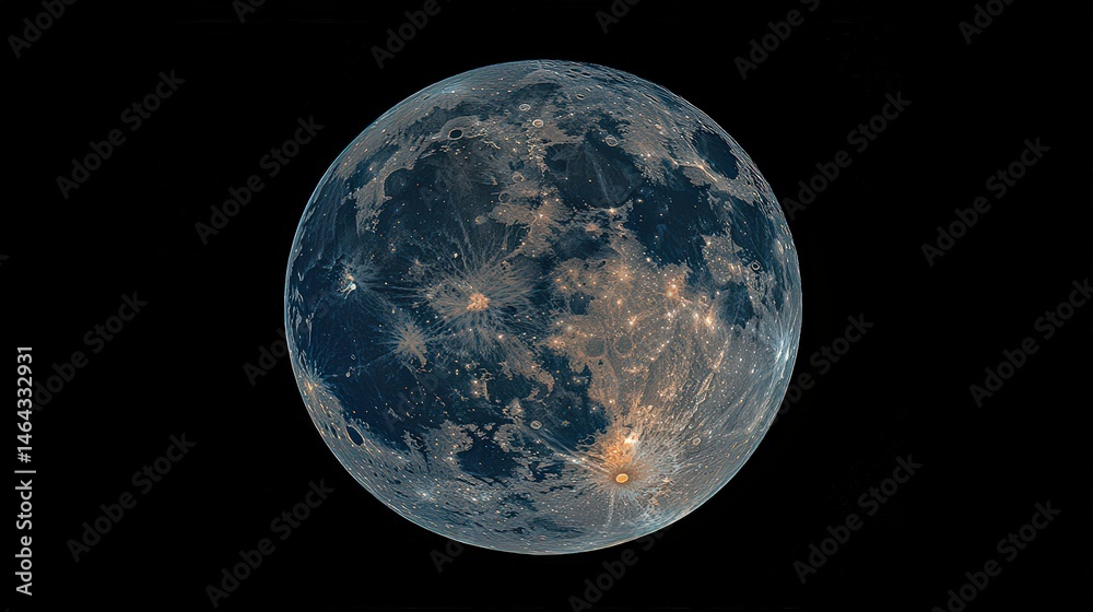 Fototapeta premium map of Earth from space during a full moon, showcasing the planets glowing edges as light illuminates the oceans and cities at night