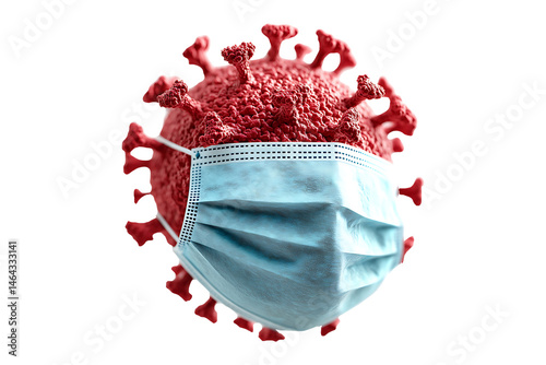 Face mask and coronavirus isolated on transparent background

