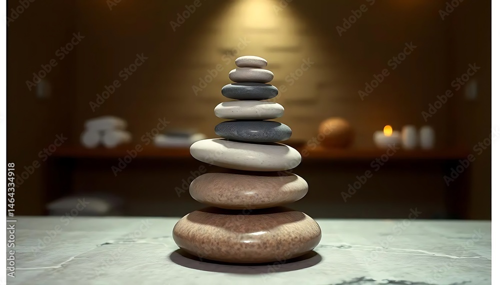 Obraz premium Balanced Stone Tower Enhances Relaxation and Peaceful Ambience in Spa Setting