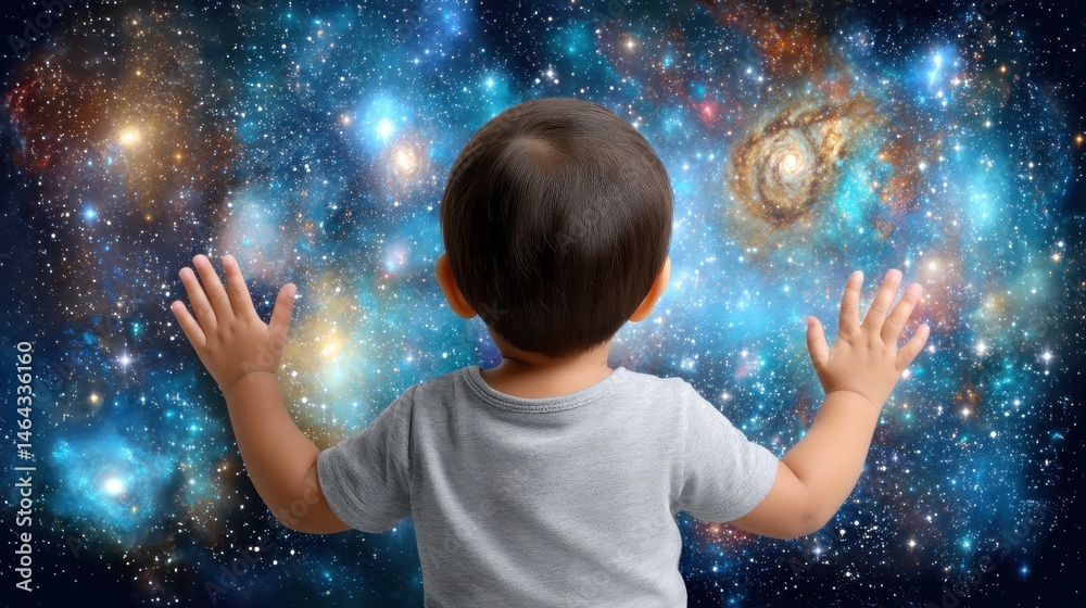 Fototapeta premium Toddler Gazing at a Colorful Nebula