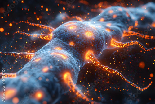 Obraz na płótnie Neural Network Concept with Glowing Synapses for Scientific and Educational Design w salonie
