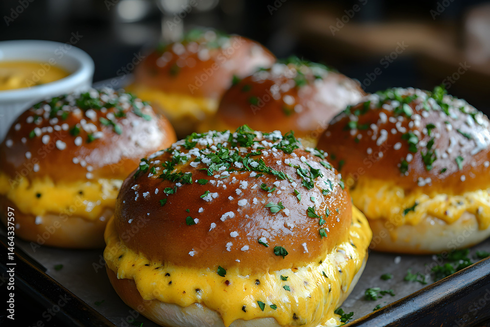 Delicious Gourmet Cheeseburgers with Pretzel Buns and Herb Garnish for Culinary Delight