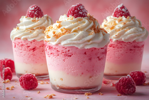 Obraz na płótnie Delightful Raspberry Mousse Cups for Dessert, Party, or Culinary Display w salonie