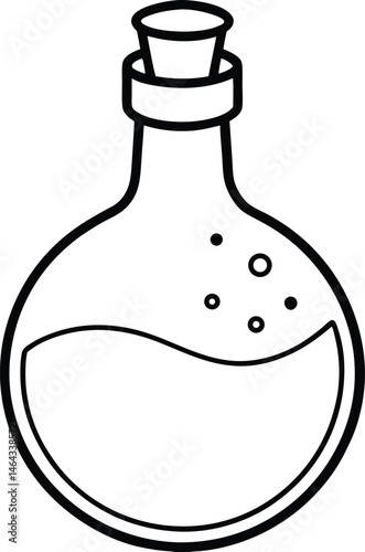 Simple Round Glass Potion Bottle Line Art Illustration
