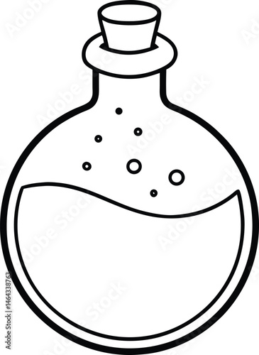 Simple Round Glass Potion Bottle Line Art Magical Drink Design
