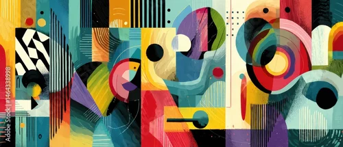 Panel kuchenny z motywem Vibrant abstract painting with geometric shapes and bold colors in a modern art style, creating a dynamic and eyecatching artistic background