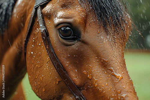 Obraz na płótnie Close-Up of a Horse's Eye in the Rain: Nature, Elegance, Equine Beauty for Design and Print w salonie