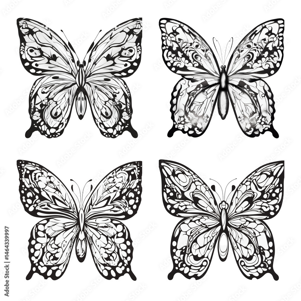 Obraz premium set of vector butterflies outline black and white
