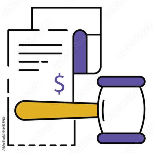 Justice System Fine Icon with Gavel Symbol vector design