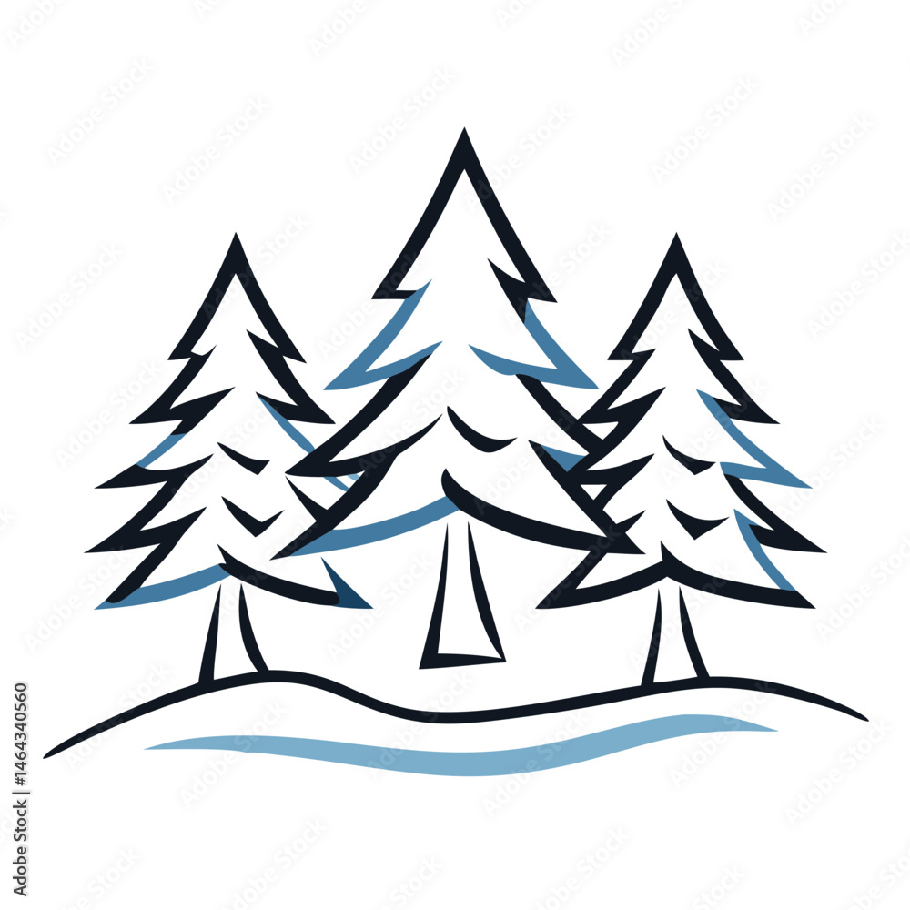 Obraz premium Line art illustration of evergreen trees in a simple landscape