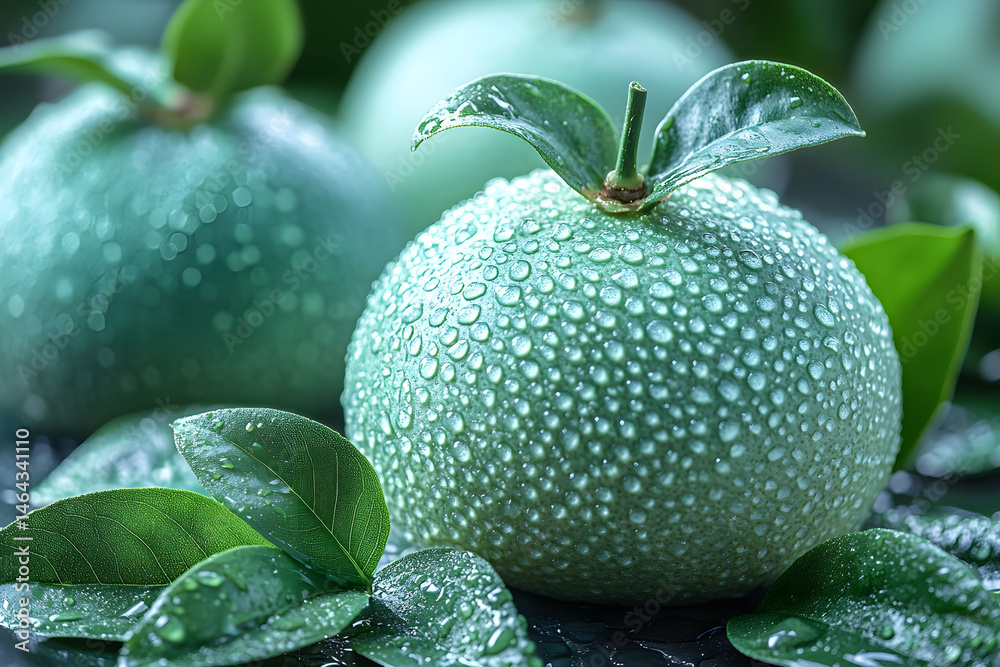 Fresh Green Citrus with Water Droplets for Organic Food and Refreshment Concepts