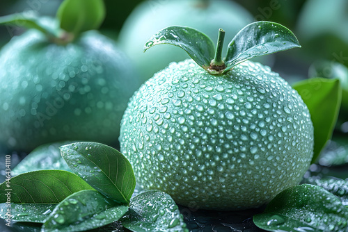 Obraz na płótnie Fresh Green Citrus with Water Droplets for Organic Food and Refreshment Concepts w salonie