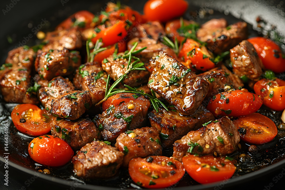 Sizzling Beef and Cherry Tomato Skillet - Perfect for Culinary Art and Recipe Inspirations