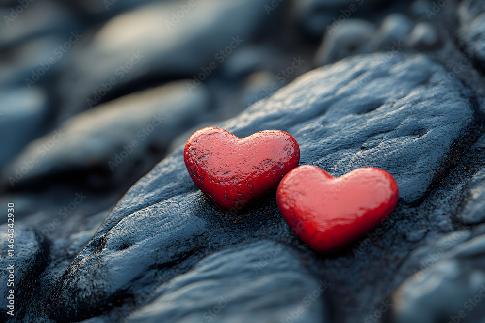 Romantic Red Hearts on Stones, Symbolizing Love and Togetherness
