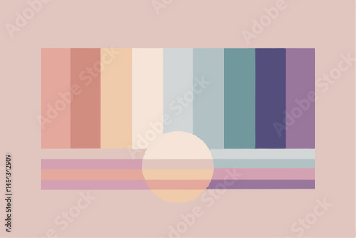 Business teamwork concept illustration featuring a diverse group of professionals discussing strategy in front of a colorful puzzle board with infographic elements like graphs, pie charts, and gears. 