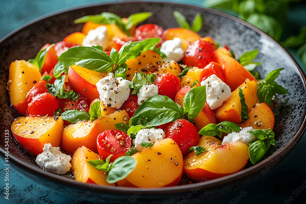 Fresh Summer Peach and Tomato Salad with Basil and Ricotta for Healthy Eating