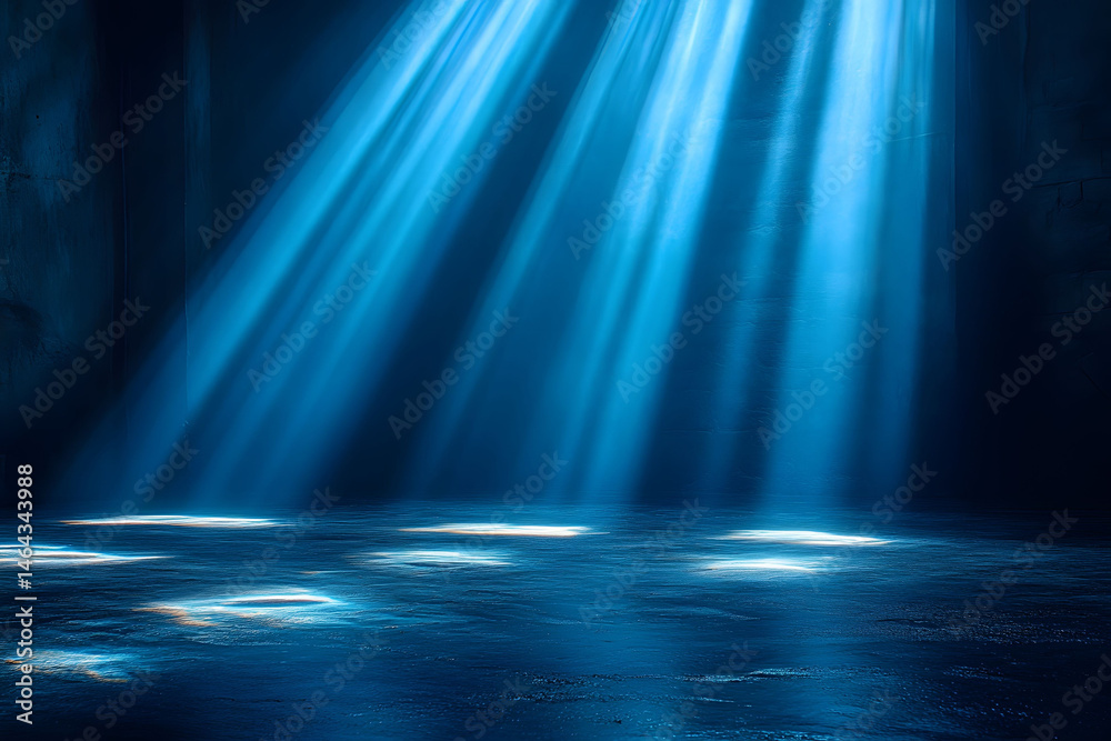 Mystical Blue Light Rays in Dark Room - Dramatic and Ethereal Scene for Design