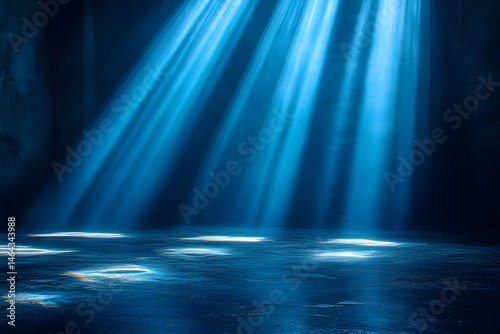 Obraz na płótnie Mystical Blue Light Rays in Dark Room - Dramatic and Ethereal Scene for Design w salonie