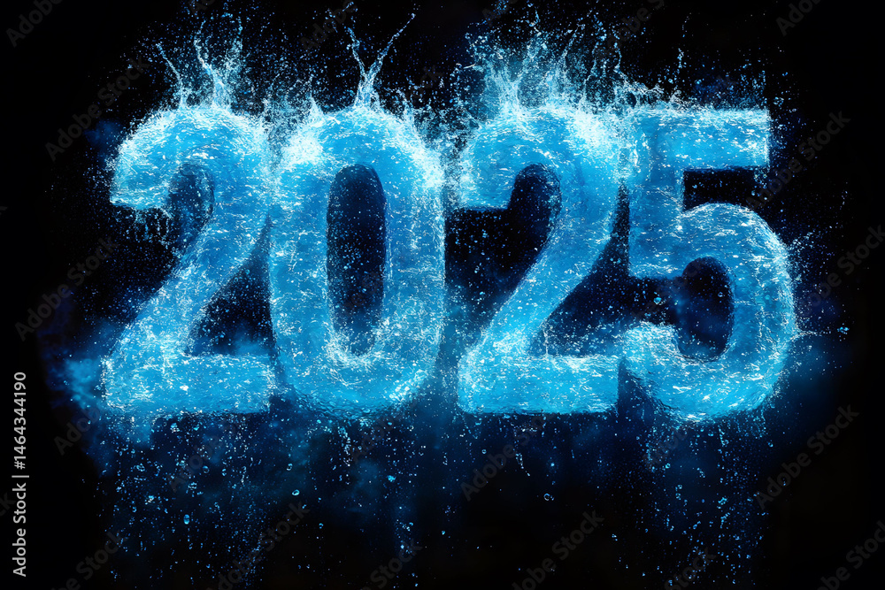 Water Splashing 2025 New Year Concept Design for Posters and Cards