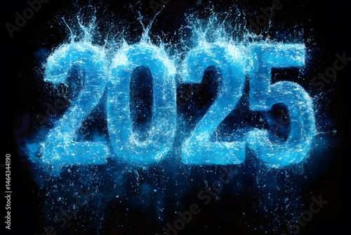 Obraz na płótnie Water Splashing 2025 New Year Concept Design for Posters and Cards w salonie