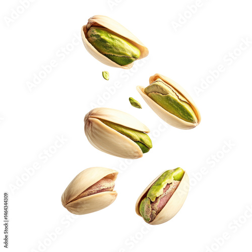 falling pistachio nuts Isolated on White Background