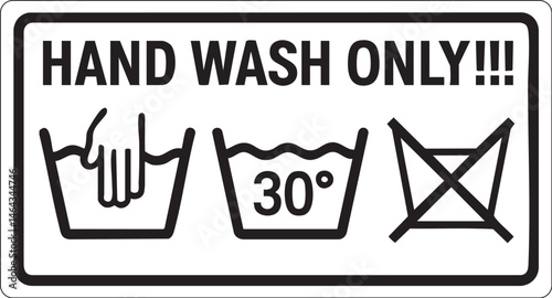 Hand Wash Only Sticker – Minimalist Black & White Laundry Label for Clothing Care, Waterproof & Durable Vinyl Decal