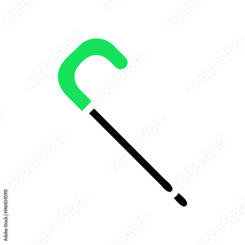 Stylized walking stick illustration with vibrant green handle and black shaft