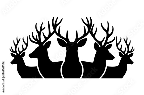 Silhouette of five deer with antlers vector art