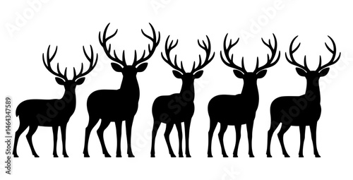Silhouette of five deer with antlers vector image