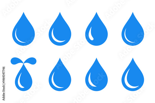 Blue water drop vector illustration set graphic