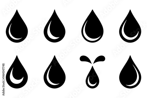 Black water drops vector illustration collection