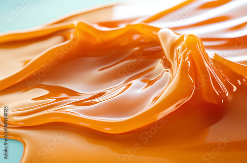 Delicious Golden Caramel Sauce Abstractly Flowing and Creating Lustrous Ripples