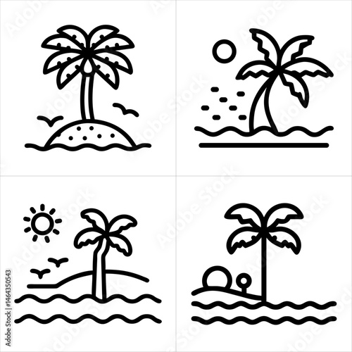 beach tree icon set

