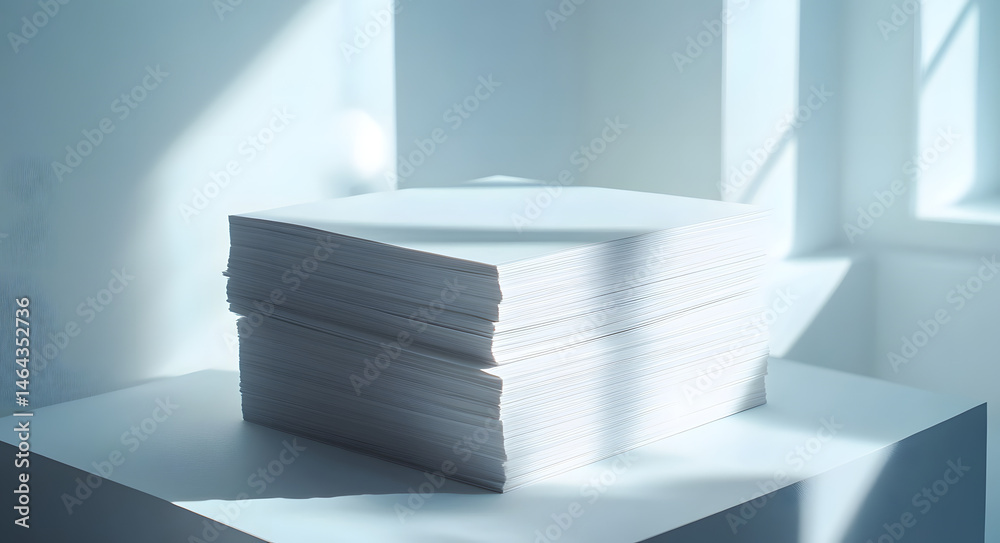 Neat Stack of White Paper Sheets for Printing or Writing Purposes