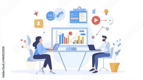 Data-Driven Collaboration: Team Analyzing Growth Charts for Business Strategy