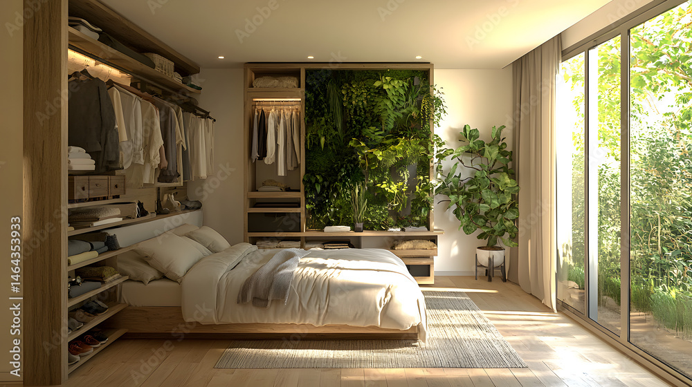 Minimalist Capsule Wardrobe Styling Sustainable Fashion Organization with Biophilic Design - Modern Decluttering and Mindful Lifestyle Aesthetic