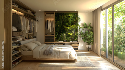 Obraz na płótnie Minimalist Capsule Wardrobe Styling Sustainable Fashion Organization with Biophilic Design - Modern Decluttering and Mindful Lifestyle Aesthetic w salonie
